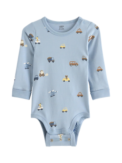Lindex Baby Long Sleeved Printed Bodysuit, Light Dusty Blue, Light Dusty Blue