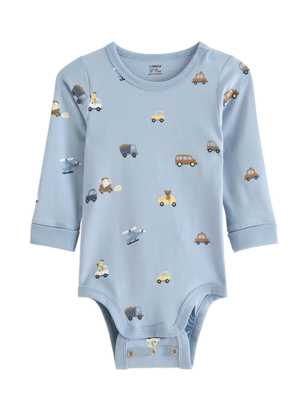Lindex Baby Long Sleeved Printed Bodysuit, Light Dusty Blue, Light Dusty Blue