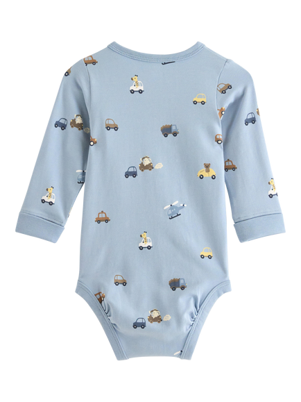 Lindex Baby Long Sleeved Printed Bodysuit, Light Dusty Blue - view 2, Light Dusty Blue