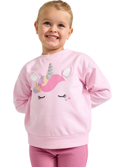 Lindex Kids' Cotton Unicorn Applique Sweatshirt, Light Pink, Light Pink