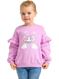 Lindex Kids' Cotton Rich Frill Sleeve Motif Sweatshirt, Light Lilac, Light Lilac