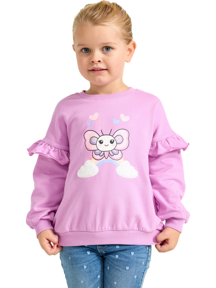 Lindex Kids' Cotton Rich Frill Sleeve Motif Sweatshirt, Light Lilac, Light Lilac