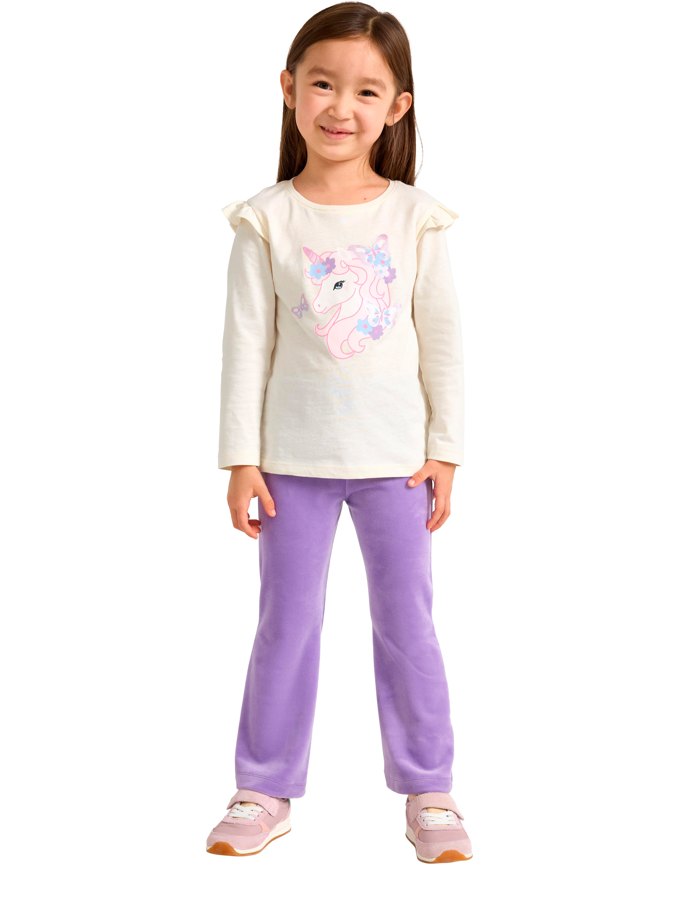 Product image 1 of 6, which shows Lindex Kids' Velour Flared Leggings, Lilac, 5-6 years