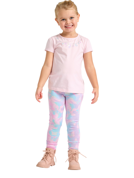Lindex Kids' Stretch Cotton Butterfly Print Leggings, Light Pink, Light Pink