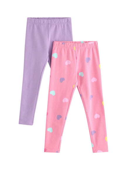 Lindex Kids' Cotton Rich Leggings, Pack of 2, Pink/Purple, Pink/Purple