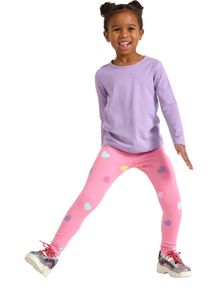 Lindex Kids' Cotton Rich Leggings, Pack of 2, Pink/Purple - view 2, Pink/Purple
