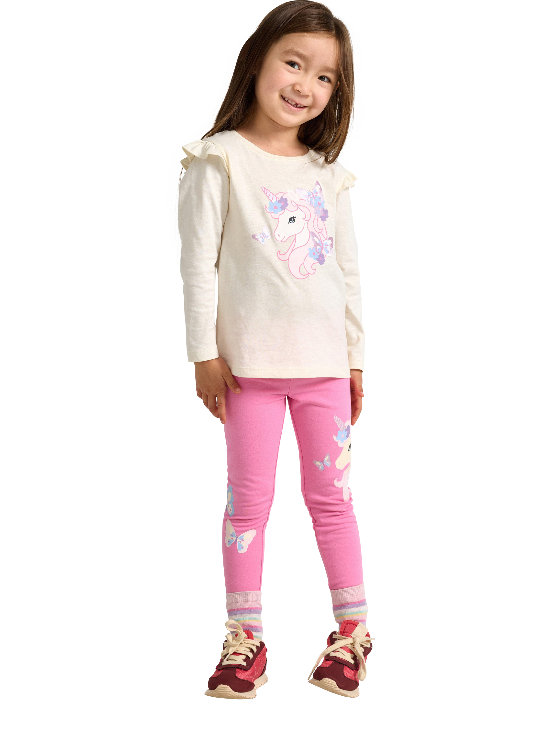 Product image 1 of 6, which shows Lindex Kids' Cotton Blend Unicorn Leggings, Pink, 4-5 years