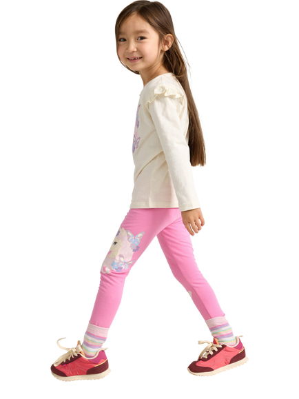 Lindex Kids' Cotton Blend Unicorn Leggings - view 2, Pink