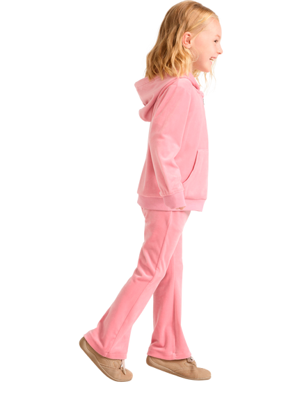 Lindex Kids' Velour Flared Leggings, Dusty Pink - view 2, Dusty Pink