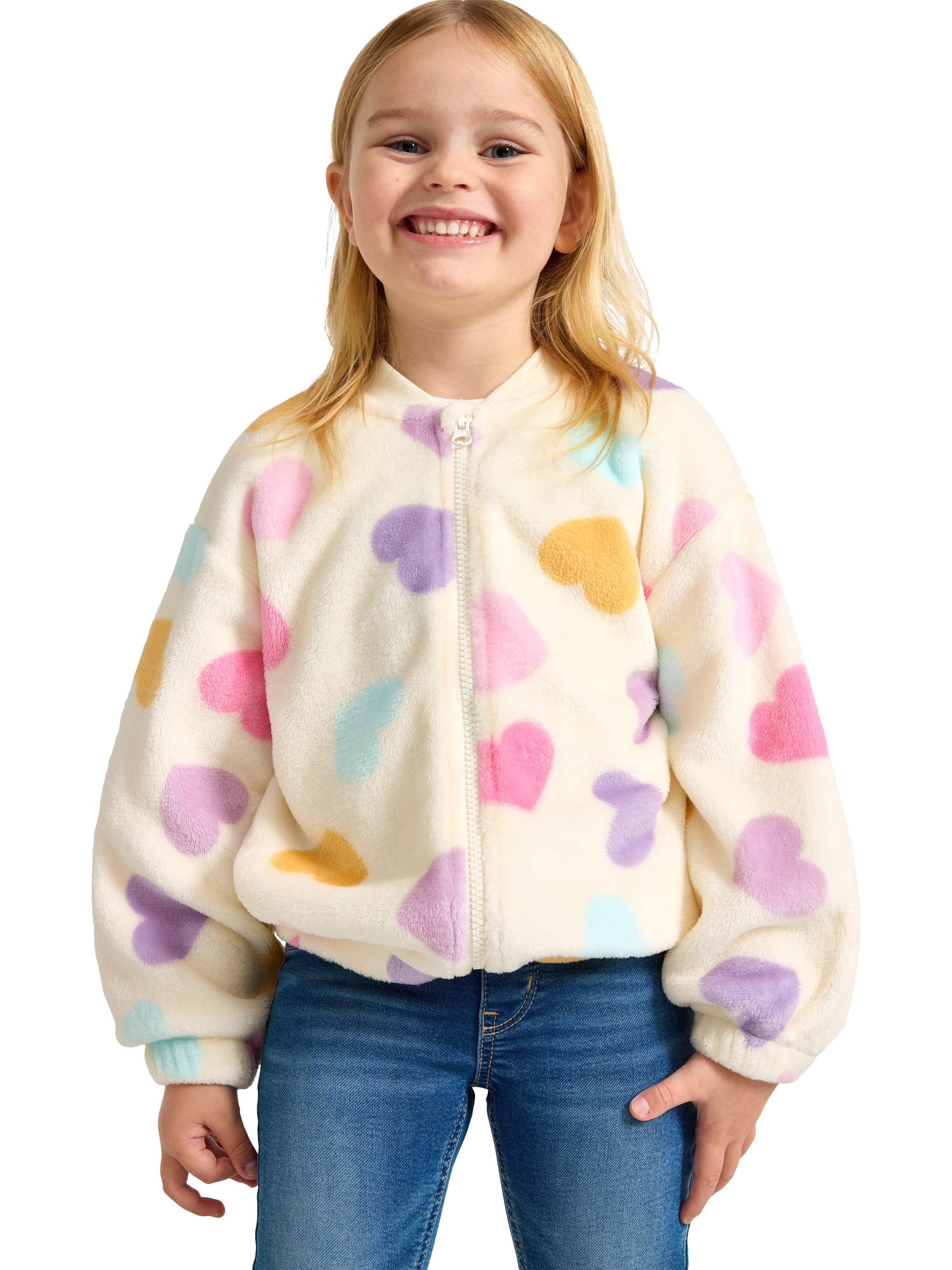 Product image 1 of 6, which shows Lindex Kids' Zipped Heart Fleece Jacket, White/Multi, 18-24 months