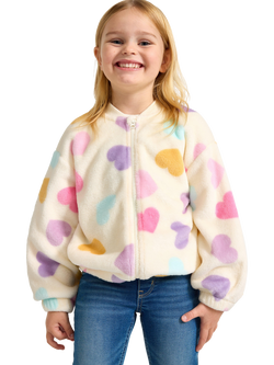 Lindex Kids' Zipped Heart Fleece Jacket, White/Multi, White/Multi