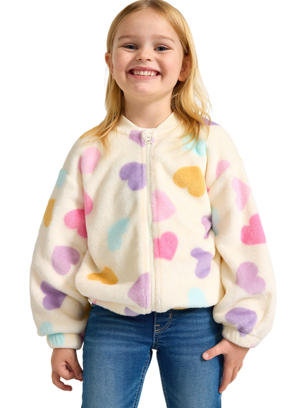 Lindex Kids' Zipped Heart Fleece Jacket, White/Multi, White/Multi