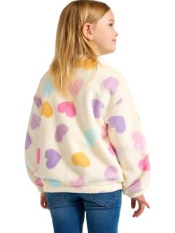Lindex Kids' Zipped Heart Fleece Jacket, White/Multi - view 2, White/Multi