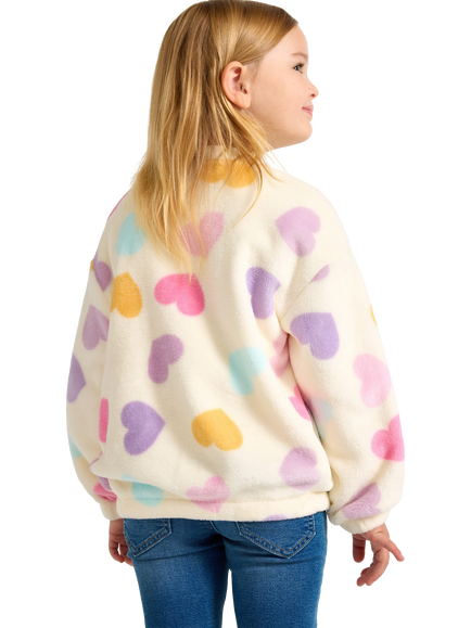Lindex Kids' Zipped Heart Fleece Jacket, White/Multi - view 2, White/Multi