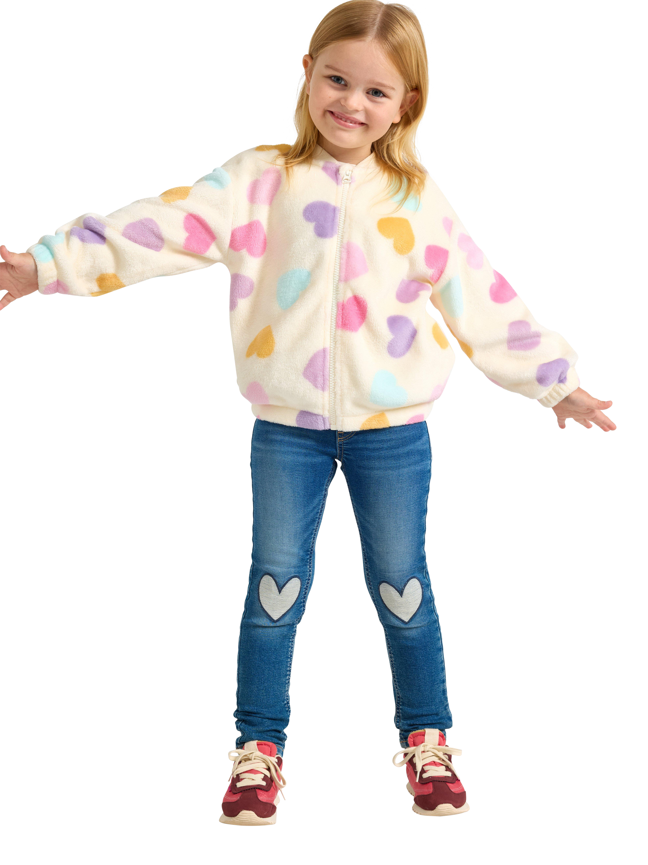 Product image 3 of 6, which shows Lindex Kids' Zipped Heart Fleece Jacket, White/Multi, 18-24 months
