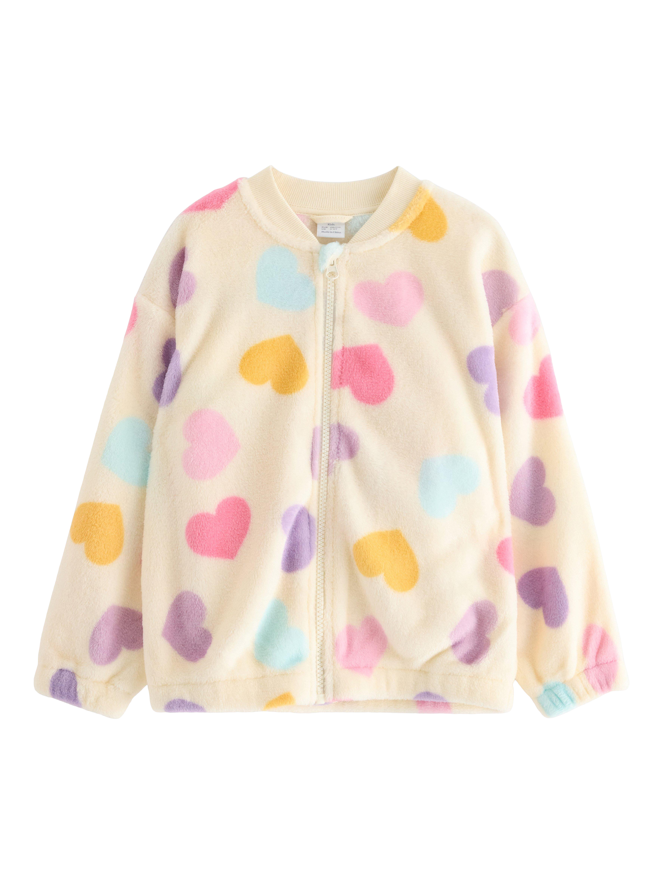 Product image 4 of 6, which shows Lindex Kids' Zipped Heart Fleece Jacket, White/Multi, 18-24 months