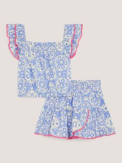 Monsoon Kids' Batik Floral Top and Skirt Set, Navy, Navy