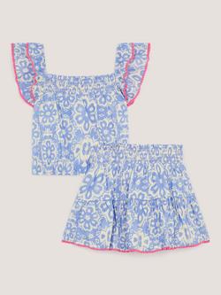 Monsoon Kids' Batik Floral Top and Skirt Set, Navy - view 2, Navy