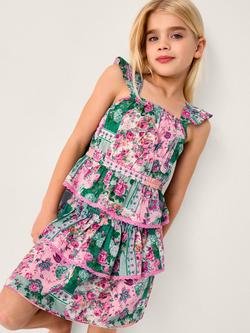 Monsoon Kids' Floral Top and Skirt Set, Green, Green