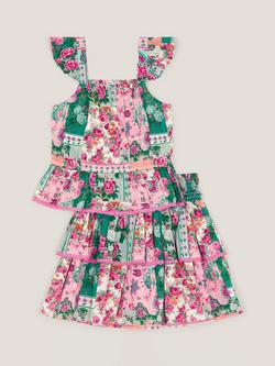 Monsoon Kids' Floral Top and Skirt Set, Green - view 2, Green