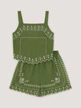 Monsoon Kids' Cotton Embroidered Scallop Tank and Shorts Set, Khaki