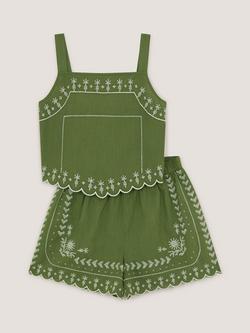 Monsoon Kids' Cotton Embroidered Scallop Tank and Shorts Set, Khaki, Khaki
