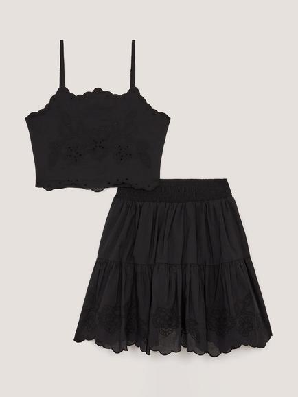 Monsoon Kids' Storm Embroidered Cotton Top and Skirt Set, Black, Black