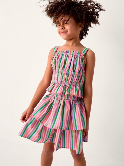 Monsoon Kids' Stripe Top & Skirt Set, Green/Multi, Green/Multi