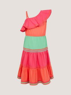 Monsoon Kids' One Shoulder Colour Block Dress, Multi, Multi
