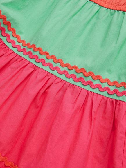 Monsoon Kids' One Shoulder Colour Block Dress, Multi - view 2, Multi
