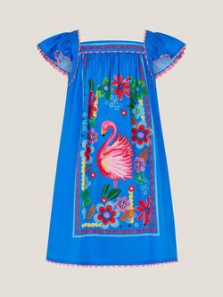 Monsoon Kids' Flamingo Beach Dress, Blue, Blue