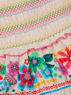 Monsoon Kids' Floral Print Shirred Dress, White/Multi - view 2, White/Multi