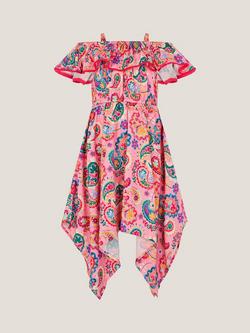 Monsoon Kids' Paisley Hanky Dress, Pink, Pink