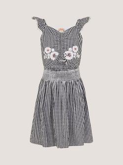 Monsoon Kids' Storm Gingham Embellished Dress, Black, Black