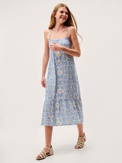 Monsoon Kids' Ikat Print Strappy Dress, Blue, Blue