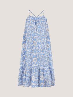 Monsoon Kids' Ikat Print Strappy Dress, Blue - view 2, Blue
