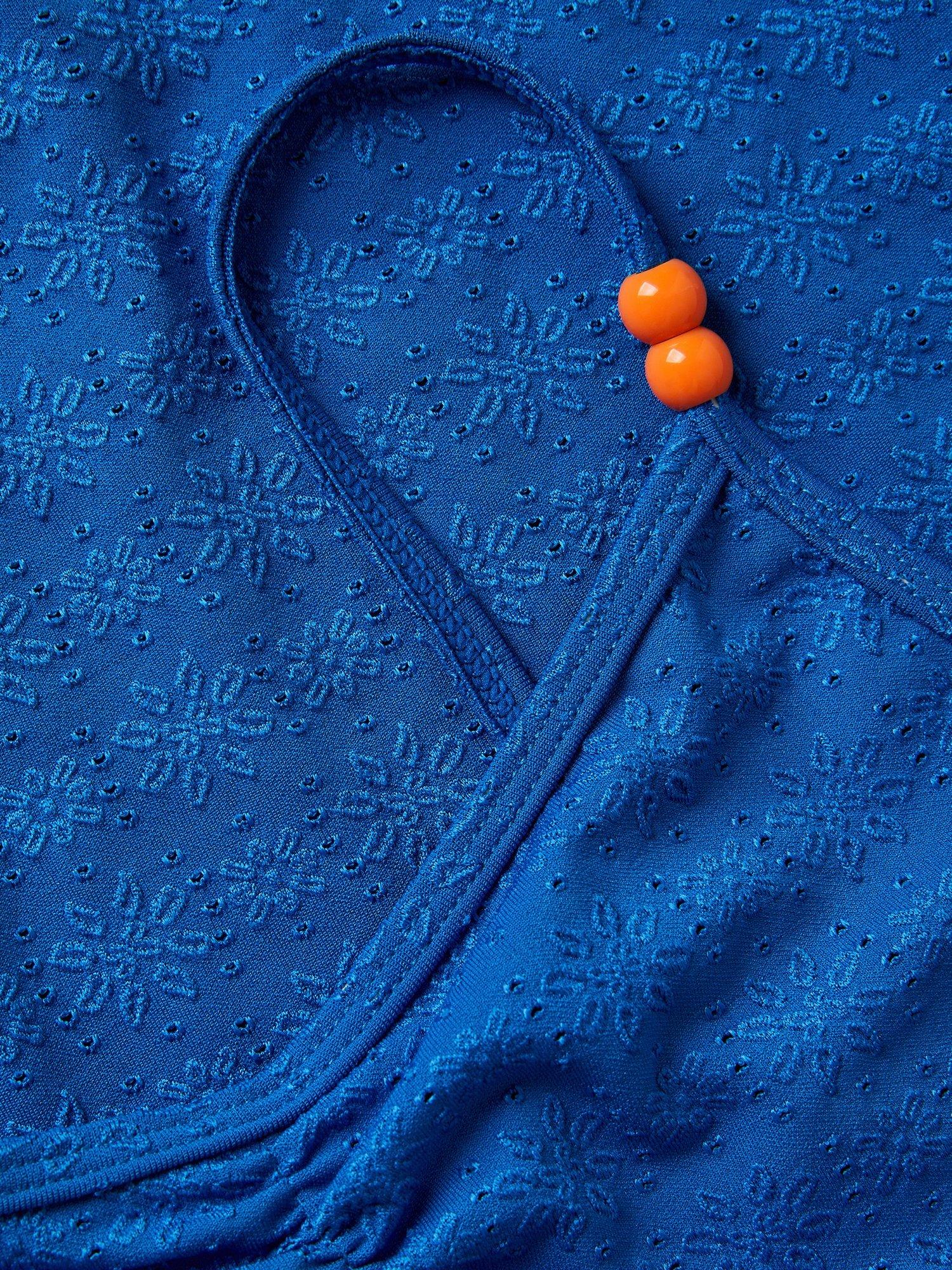 Product image 3 of 3, which shows Monsoon Kids' Broderie Swimsuit, Blue, 7-8 years