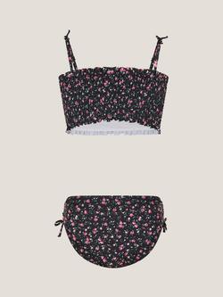Monsoon Kids' Ditsy Shirred Bikini Set, Black, Black
