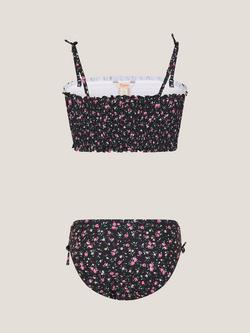 Monsoon Kids' Ditsy Shirred Bikini Set, Black - view 2, Black
