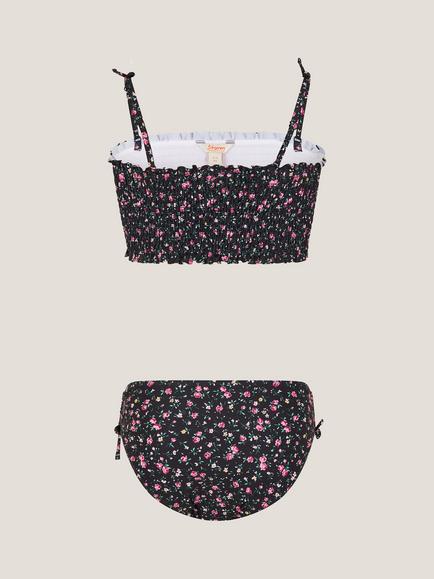 Monsoon Kids' Ditsy Shirred Bikini Set, Black - view 2, Black