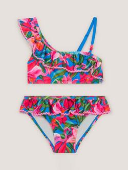 Monsoon Kids' Flamingo Asymmetric Bikini, Blue, Blue