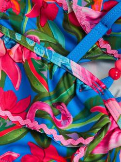 Monsoon Kids' Flamingo Asymmetric Bikini, Blue - view 2, Blue