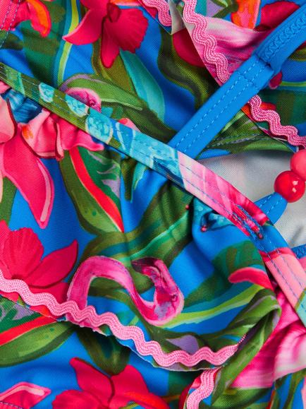 Monsoon Kids' Flamingo Asymmetric Bikini, Blue - view 2, Blue