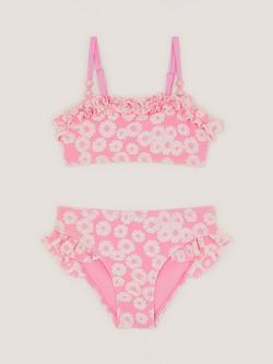 Monsoon Kids' Flower Jacquard Bikini Set, Pink, Pink