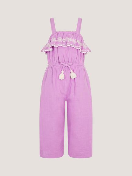 Monsoon Kids' Embroidered Jumpsuit, Lilac, Lilac