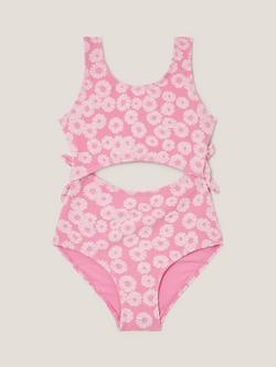 Monsoon Kids' Floral Cut Out Swimsuit, Pink, Pink