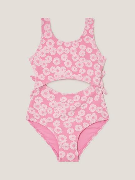 Monsoon Kids' Floral Cut Out Swimsuit, Pink, Pink