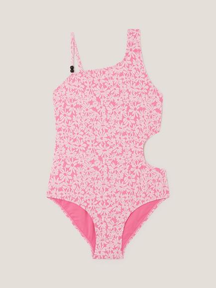 Monsoon Kids' Floral Jacquard Swimsuit, Pink, Pink