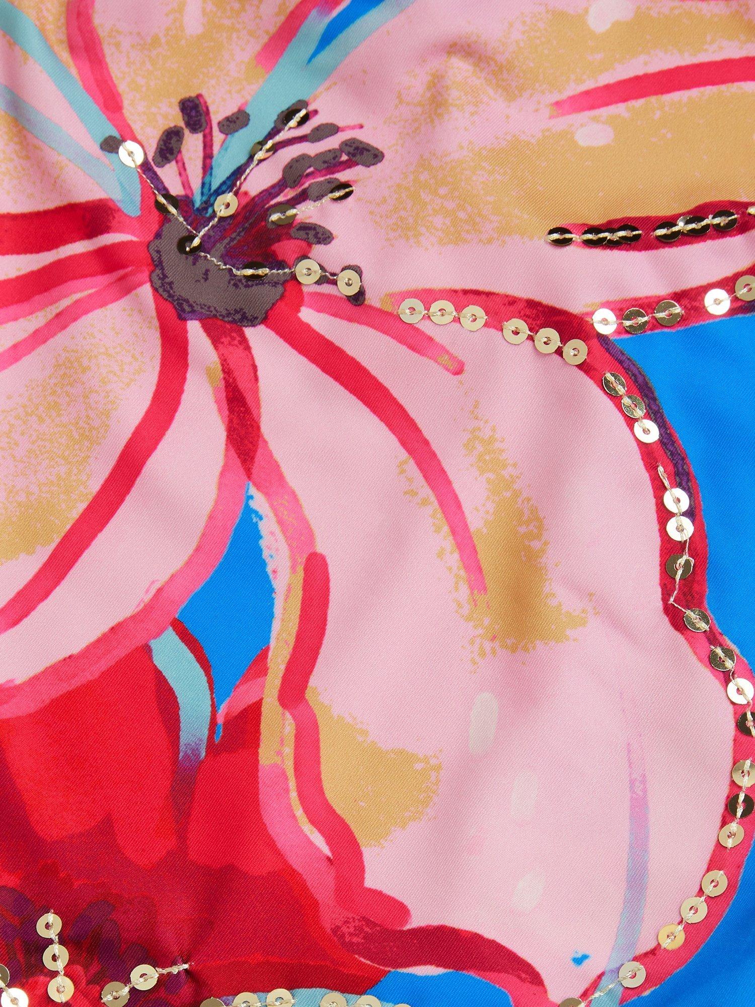 Product image 2 of 3, which shows Monsoon Kids' Flower Swimsuit, Blue, 3-4 years