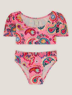 Monsoon Kids' Paisley Bikini Set, Pink, Pink
